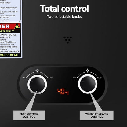 Devanti Portable Gas Water Heater LPG-powered System Black-Outdoor Recreation > Camping > Portable Toilets &amp; Showers-PEROZ Accessories