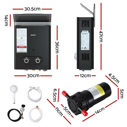 Devanti Portable Gas Water Heater LPG-powered System Black With Pump-Outdoor Recreation > Camping > Portable Toilets &amp; Showers-PEROZ Accessories