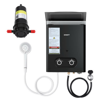 Devanti Portable Gas Water Heater LPG-powered System Black With Pump-Outdoor Recreation > Camping > Portable Toilets &amp; Showers-PEROZ Accessories