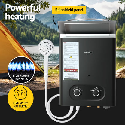 Devanti Portable Gas Water Heater LPG-powered System Black With Pump-Outdoor Recreation > Camping > Portable Toilets &amp; Showers-PEROZ Accessories