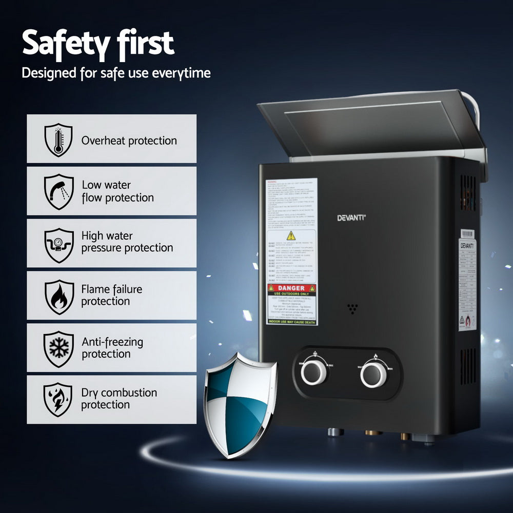 Devanti Portable Gas Water Heater LPG-powered System Black With Pump-Outdoor Recreation > Camping > Portable Toilets &amp; Showers-PEROZ Accessories