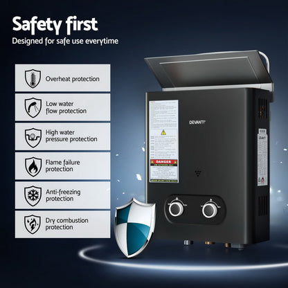 Devanti Portable Gas Water Heater LPG-powered System Black With Pump-Outdoor Recreation > Camping > Portable Toilets &amp; Showers-PEROZ Accessories