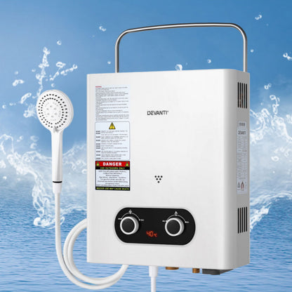 Devanti Portable Gas Water Heater Outdoor Camping Shower White-Outdoor Recreation > Camping > Portable Toilets &amp; Showers-PEROZ Accessories