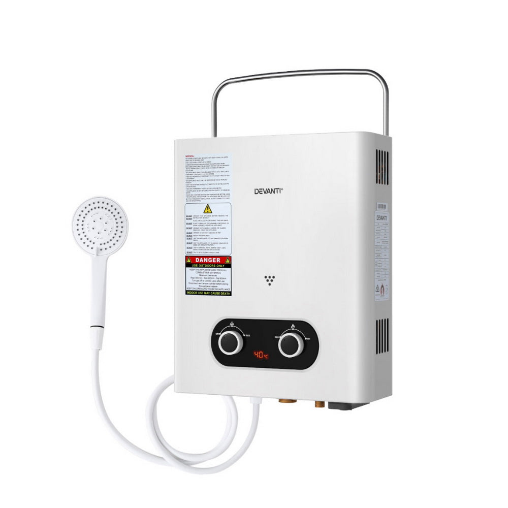 Devanti Portable Gas Water Heater Outdoor Camping Shower White-Outdoor Recreation &gt; Camping &gt; Portable Toilets &amp; Showers-PEROZ Accessories