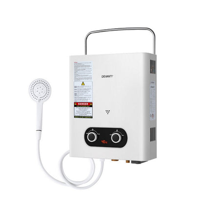 Devanti Portable Gas Water Heater Outdoor Camping Shower White-Outdoor Recreation &gt; Camping &gt; Portable Toilets &amp; Showers-PEROZ Accessories