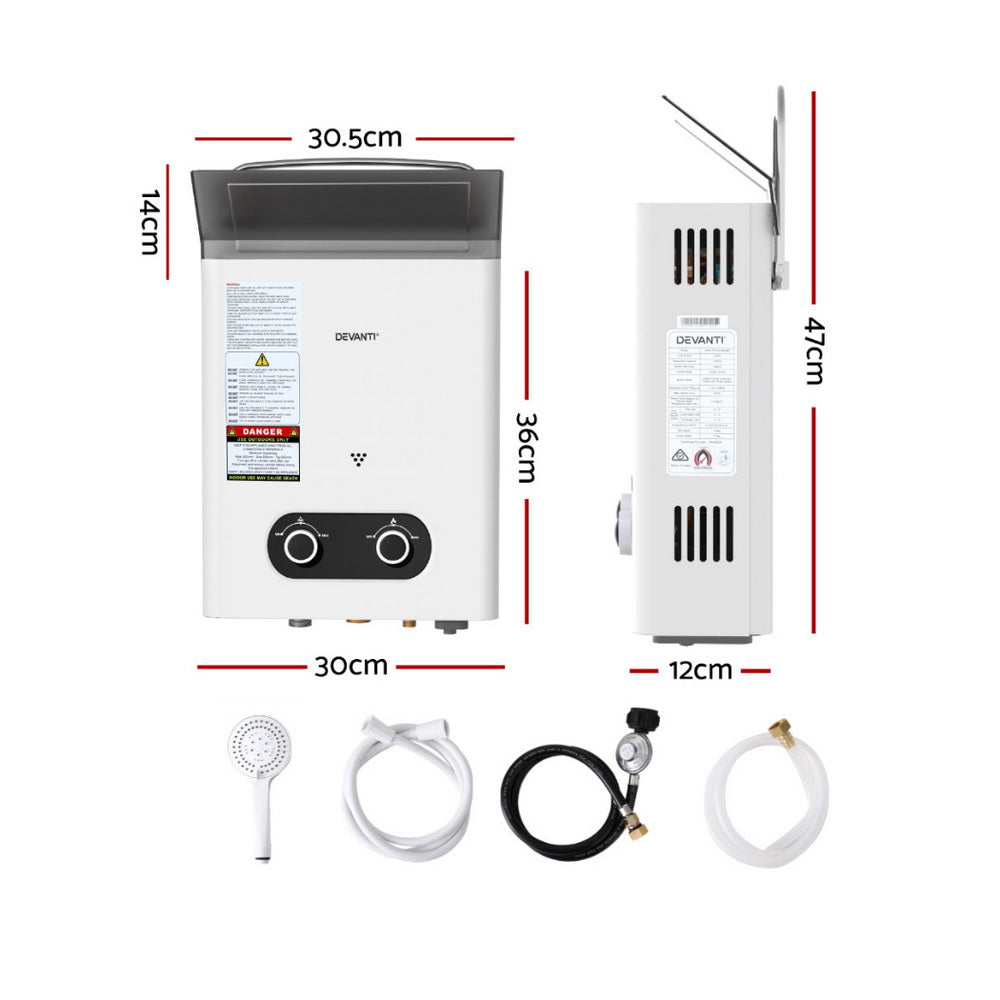 Devanti Portable Gas Water Heater Outdoor Camping Shower White-Outdoor Recreation &gt; Camping &gt; Portable Toilets &amp; Showers-PEROZ Accessories