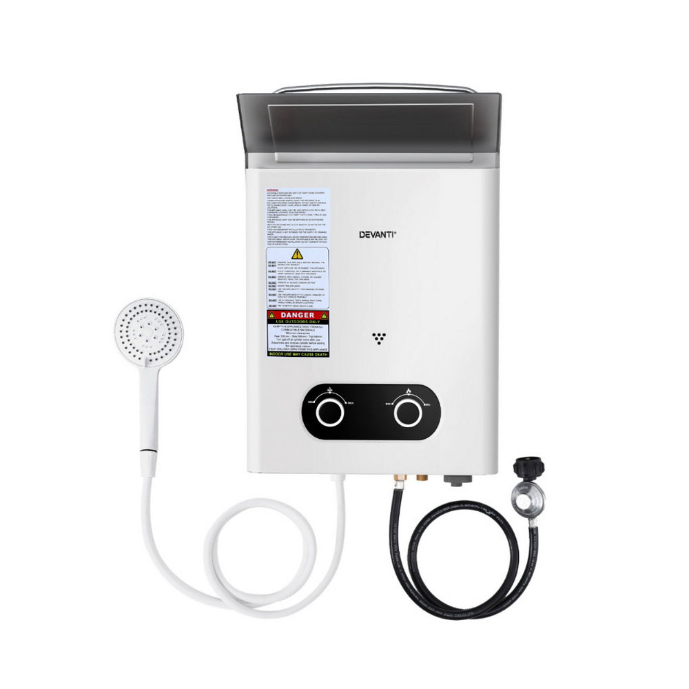 Devanti Portable Gas Water Heater Outdoor Camping Shower White-Outdoor Recreation &gt; Camping &gt; Portable Toilets &amp; Showers-PEROZ Accessories