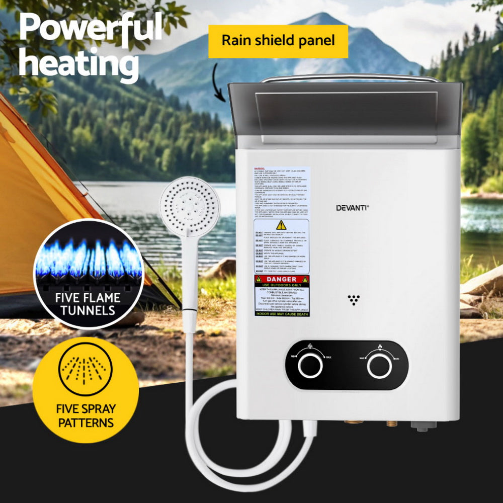 Devanti Portable Gas Water Heater Outdoor Camping Shower White-Outdoor Recreation &gt; Camping &gt; Portable Toilets &amp; Showers-PEROZ Accessories