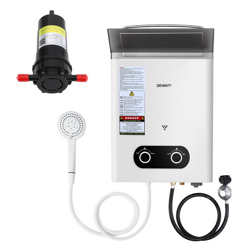 Devanti Portable Gas Water Heater LPG-powered System White With Pump-Outdoor Recreation > Camping > Portable Toilets &amp; Showers-PEROZ Accessories