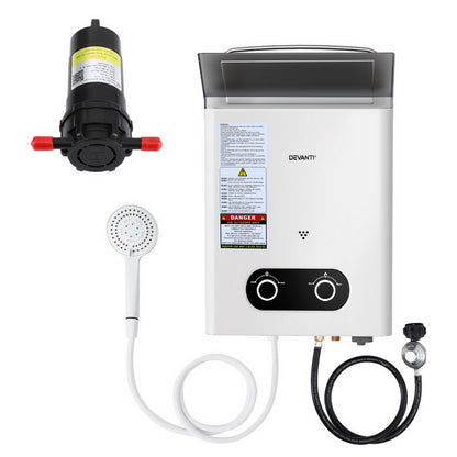 Devanti Portable Gas Water Heater LPG-powered System White With Pump-Outdoor Recreation > Camping > Portable Toilets &amp; Showers-PEROZ Accessories