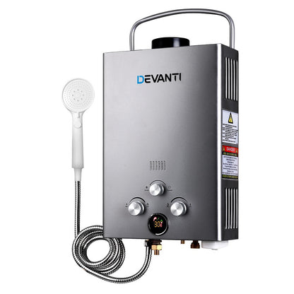 Devanti Portable Gas Water Heater With Pump LPG System Grey-Appliances > Heaters > Gas &amp; Oil Heaters-PEROZ Accessories