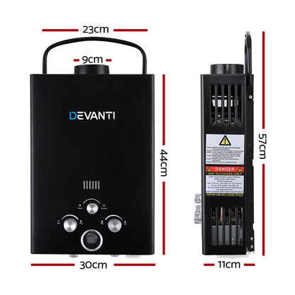 Devanti Portable Gas Water Heater 8L/Min LPG System Black-Outdoor &gt; Camping-PEROZ Accessories
