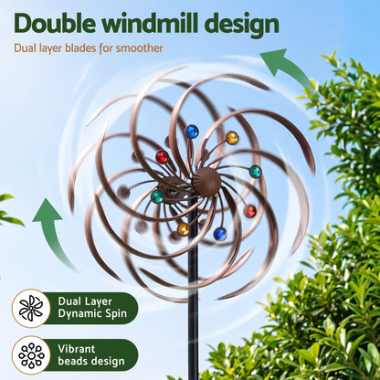 Gardeon Garden Windmill Metal Wind Spinner Double Layer 190cm Bronze-Home &amp; Garden > Decor > Garden Ornaments-PEROZ Accessories