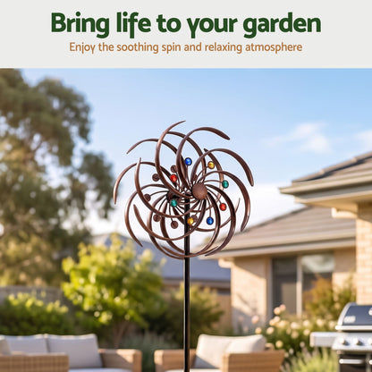 Gardeon Garden Windmill Metal Wind Spinner Double Layer 190cm Bronze-Home &amp; Garden > Decor > Garden Ornaments-PEROZ Accessories