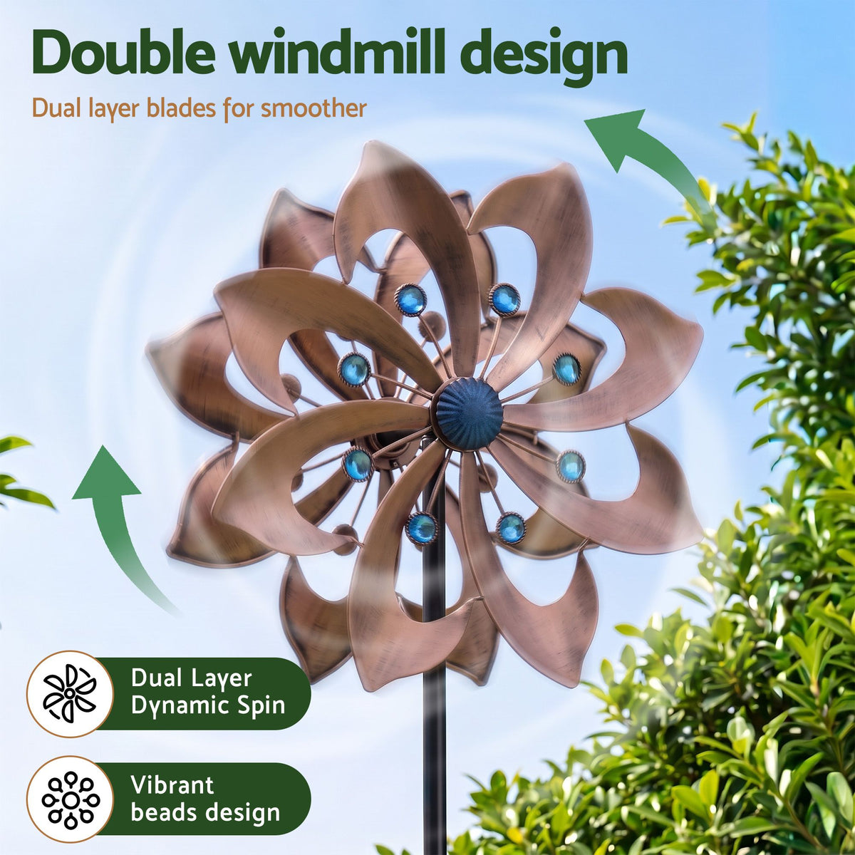 Gardeon Garden Windmill Double Layer Metal Wind Spinner 190cm Bronze-Home &amp; Garden > Decor > Garden Ornaments-PEROZ Accessories