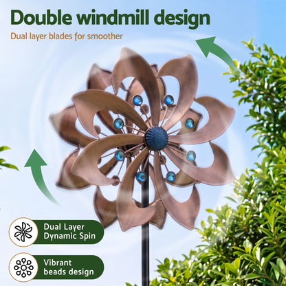 Gardeon Garden Windmill Double Layer Metal Wind Spinner 190cm Bronze-Home &amp; Garden > Decor > Garden Ornaments-PEROZ Accessories