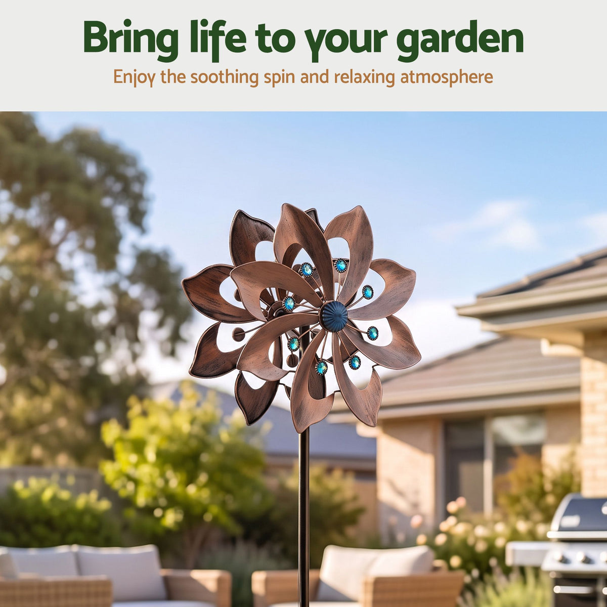 Gardeon Garden Windmill Double Layer Metal Wind Spinner 190cm Bronze-Home &amp; Garden > Decor > Garden Ornaments-PEROZ Accessories