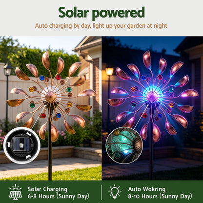 Gardeon Garden Windmill Metal Wind Spinner Solar Light Outdoor 190cmr Bronze-Home &amp; Garden > Decor > Garden Ornaments-PEROZ Accessories