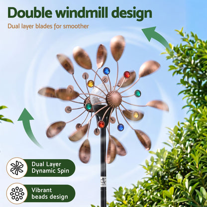 Gardeon Garden Windmill Metal Wind Spinner Solar Light Outdoor 190cmr Bronze-Home &amp; Garden > Decor > Garden Ornaments-PEROZ Accessories