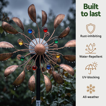 Gardeon Garden Windmill Metal Wind Spinner Solar Light Outdoor 190cmr Bronze-Home &amp; Garden > Decor > Garden Ornaments-PEROZ Accessories