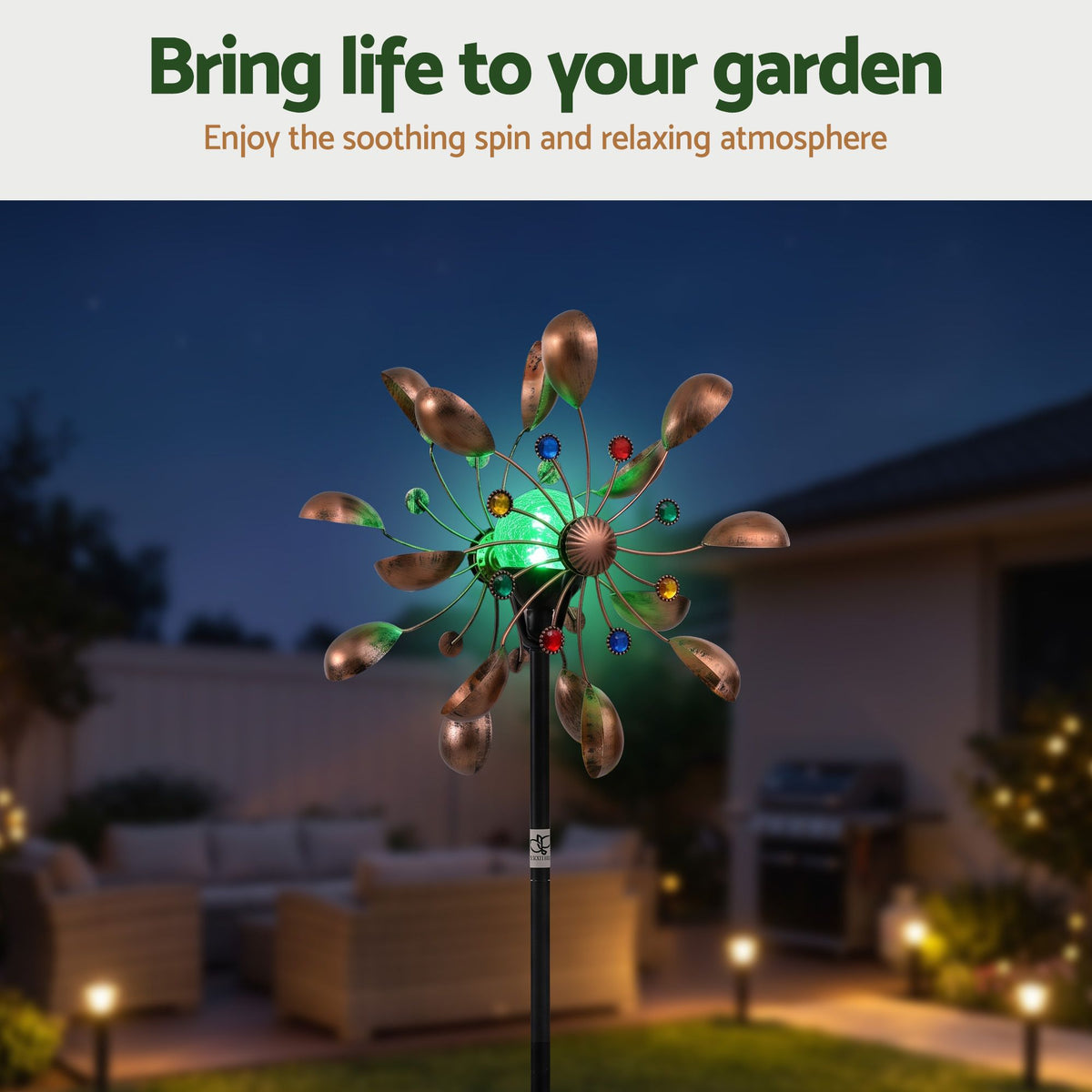 Gardeon Garden Windmill Metal Wind Spinner Solar Light Outdoor 190cmr Bronze-Home &amp; Garden > Decor > Garden Ornaments-PEROZ Accessories