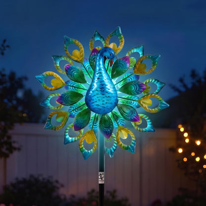 Gardeon Garden Windmill Solar Light Colorful Peacock Metal Spinner 190cm-Home &amp; Garden > Decor > Garden Ornaments-PEROZ Accessories