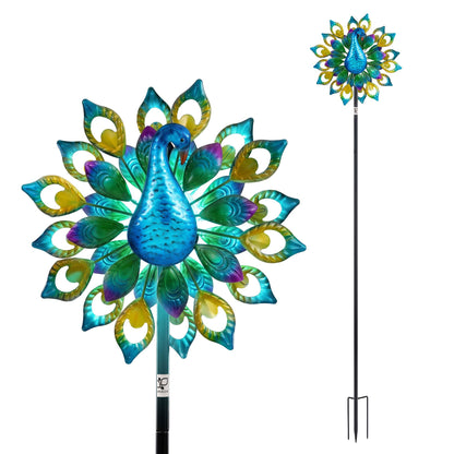 Gardeon Garden Windmill Solar Light Colorful Peacock Metal Spinner 190cm-Home &amp; Garden > Decor > Garden Ornaments-PEROZ Accessories
