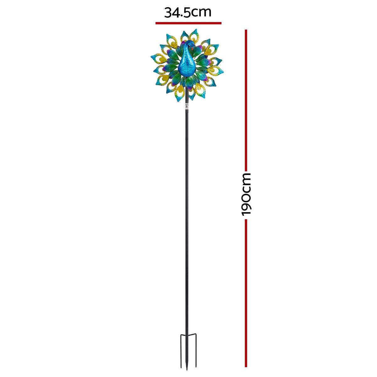 Gardeon Garden Windmill Solar Light Colorful Peacock Metal Spinner 190cm-Home &amp; Garden > Decor > Garden Ornaments-PEROZ Accessories