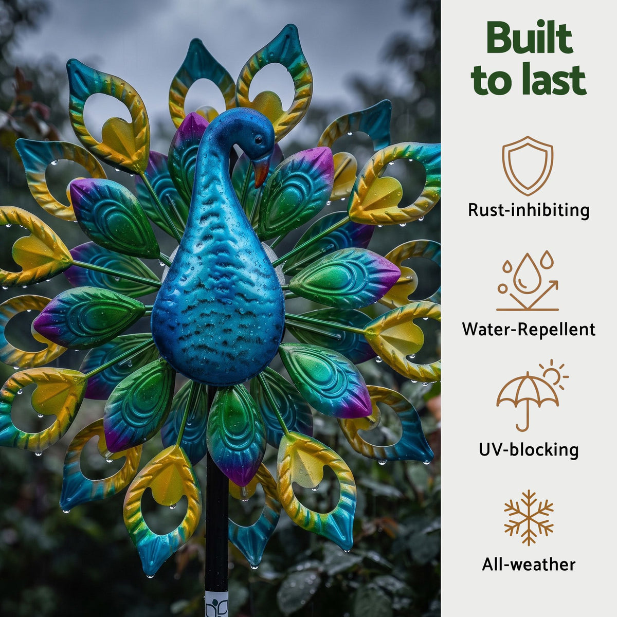 Gardeon Garden Windmill Solar Light Colorful Peacock Metal Spinner 190cm-Home &amp; Garden > Decor > Garden Ornaments-PEROZ Accessories
