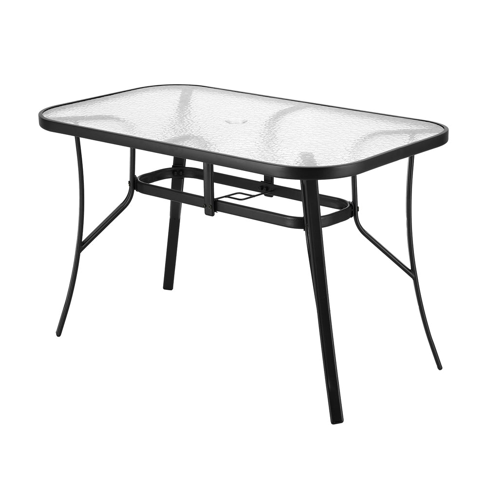 Gardeon 120CM Outdoor Dining Table Steel Parasol Hole Desk Patio Furniture Black-Furniture &gt; Outdoor &gt; Outdoor Tables-PEROZ Accessories