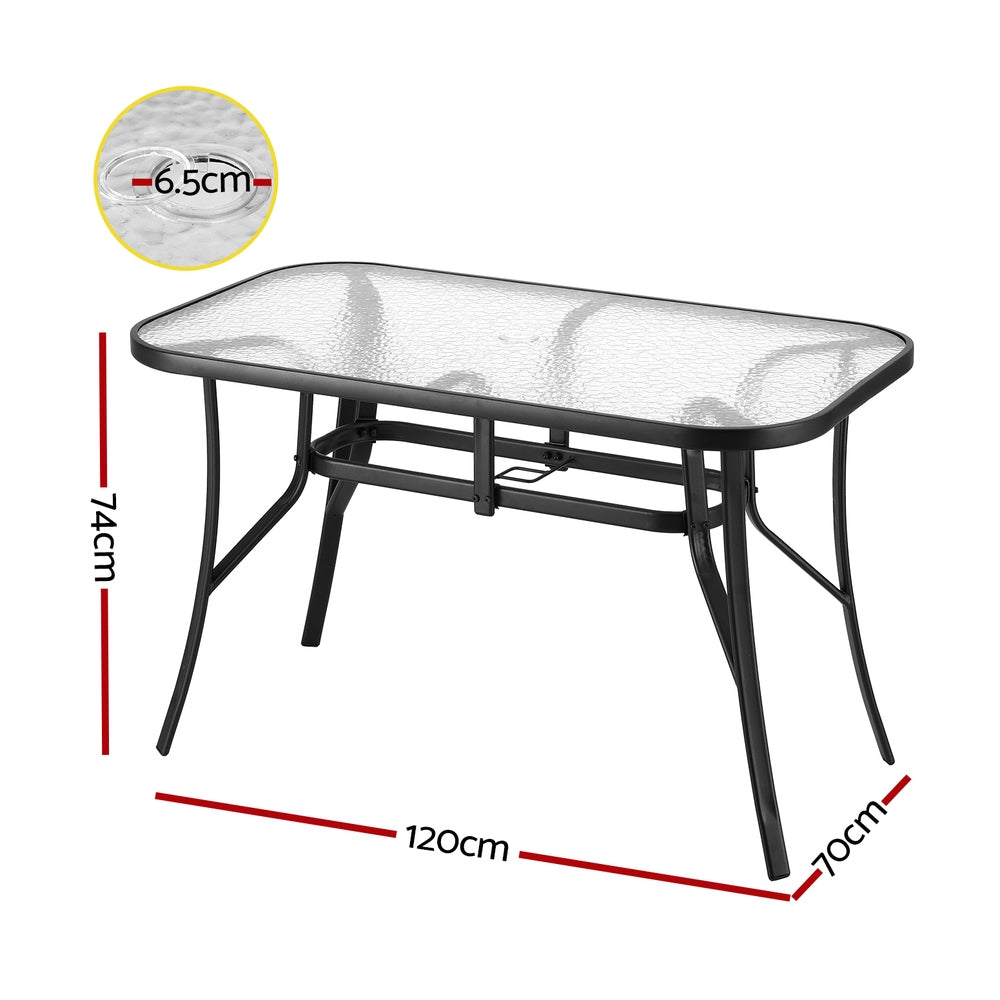 Gardeon 120CM Outdoor Dining Table Steel Parasol Hole Desk Patio Furniture Black-Furniture > Outdoor > Outdoor Tables-PEROZ Accessories