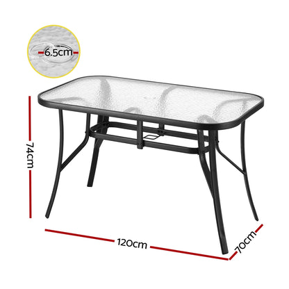 Gardeon 120CM Outdoor Dining Table Steel Parasol Hole Desk Patio Furniture Black-Furniture > Outdoor > Outdoor Tables-PEROZ Accessories