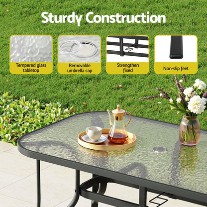 Gardeon 120CM Outdoor Dining Table Steel Parasol Hole Desk Patio Furniture Black-Furniture > Outdoor > Outdoor Tables-PEROZ Accessories