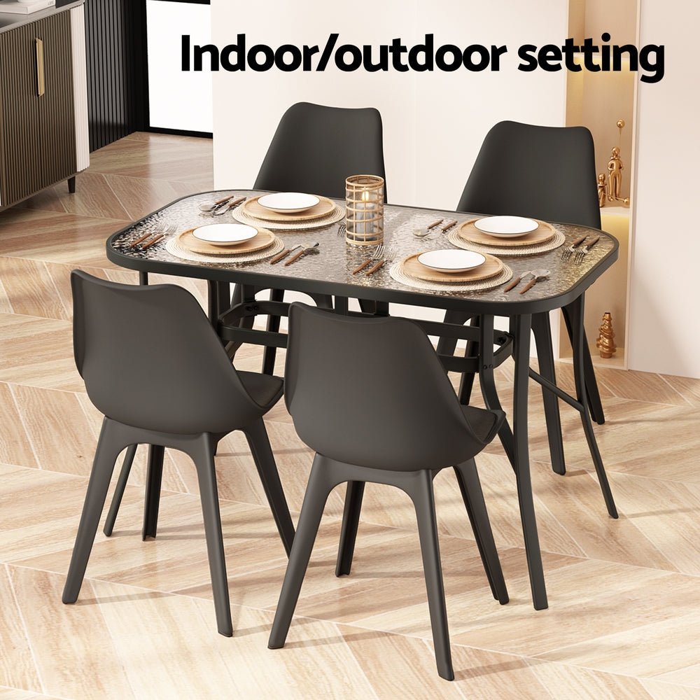 Gardeon 120CM Outdoor Dining Table Steel Parasol Hole Desk Patio Furniture Black-Furniture > Outdoor > Outdoor Tables-PEROZ Accessories