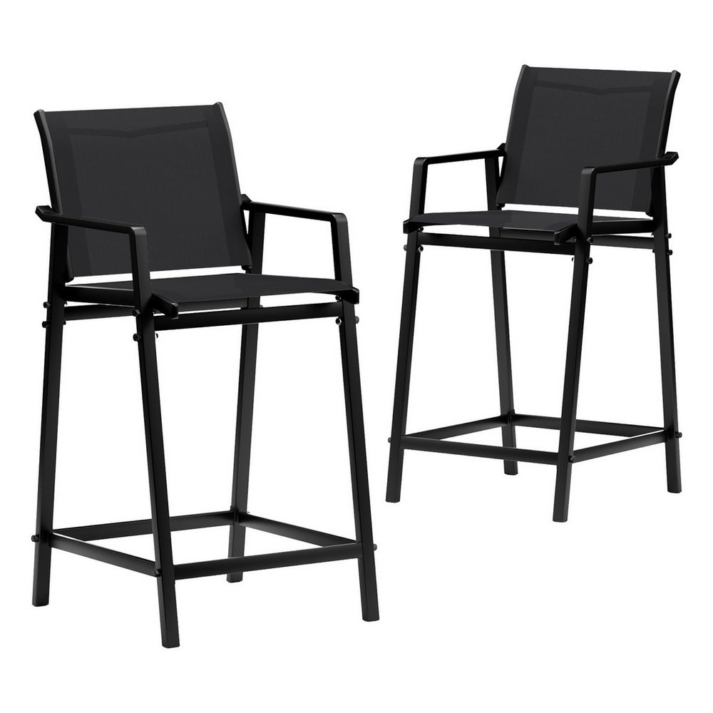 Gardeon 2PC Outdoor Bar Stools Steel Dining Chairs Patio Furniture Garden Black-Furniture &gt; Outdoor &gt; Outdoor Chairs-PEROZ Accessories