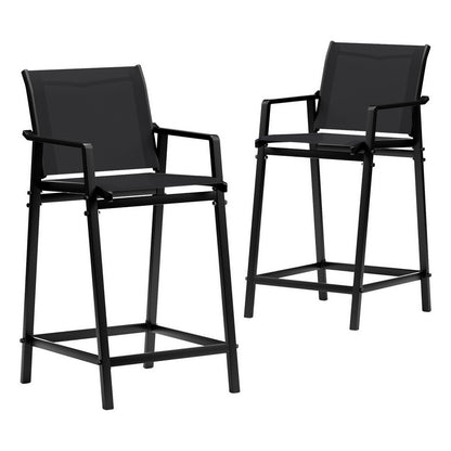 Gardeon 2PC Outdoor Bar Stools Steel Dining Chairs Patio Furniture Garden Black-Furniture &gt; Outdoor &gt; Outdoor Chairs-PEROZ Accessories