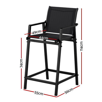 Gardeon 2PC Outdoor Bar Stools Steel Dining Chairs Patio Furniture Garden Black-Furniture &gt; Outdoor &gt; Outdoor Chairs-PEROZ Accessories
