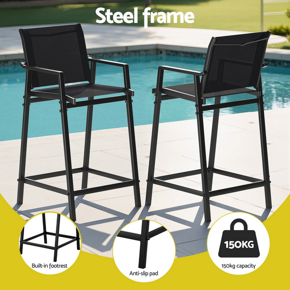 Gardeon 2PC Outdoor Bar Stools Steel Dining Chairs Patio Furniture Garden Black-Furniture &gt; Outdoor &gt; Outdoor Chairs-PEROZ Accessories
