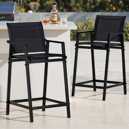 Gardeon 2PC Outdoor Bar Stools Steel Dining Chairs Patio Furniture Garden Black-Furniture &gt; Outdoor &gt; Outdoor Chairs-PEROZ Accessories