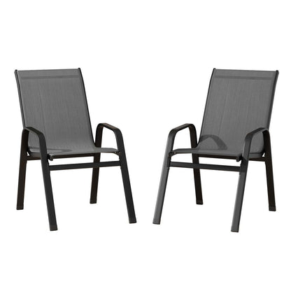 Gardeon 2PC Outdoor Dining Chairs Stackable Lounge Chair Patio Furniture Grey-Furniture > Outdoor > Outdoor Chairs-PEROZ Accessories