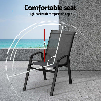 Gardeon 2PC Outdoor Dining Chairs Stackable Lounge Chair Patio Furniture Grey-Furniture > Outdoor > Outdoor Chairs-PEROZ Accessories