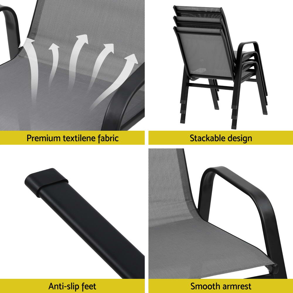 Gardeon 2PC Outdoor Dining Chairs Stackable Lounge Chair Patio Furniture Grey-Furniture > Outdoor > Outdoor Chairs-PEROZ Accessories