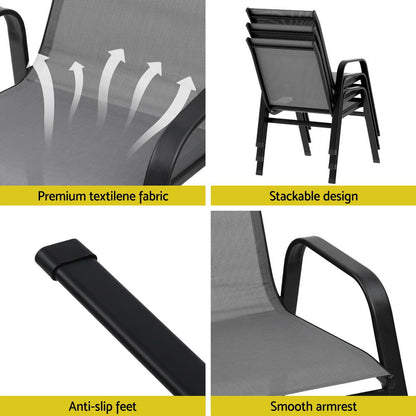 Gardeon 2PC Outdoor Dining Chairs Stackable Lounge Chair Patio Furniture Grey-Furniture > Outdoor > Outdoor Chairs-PEROZ Accessories