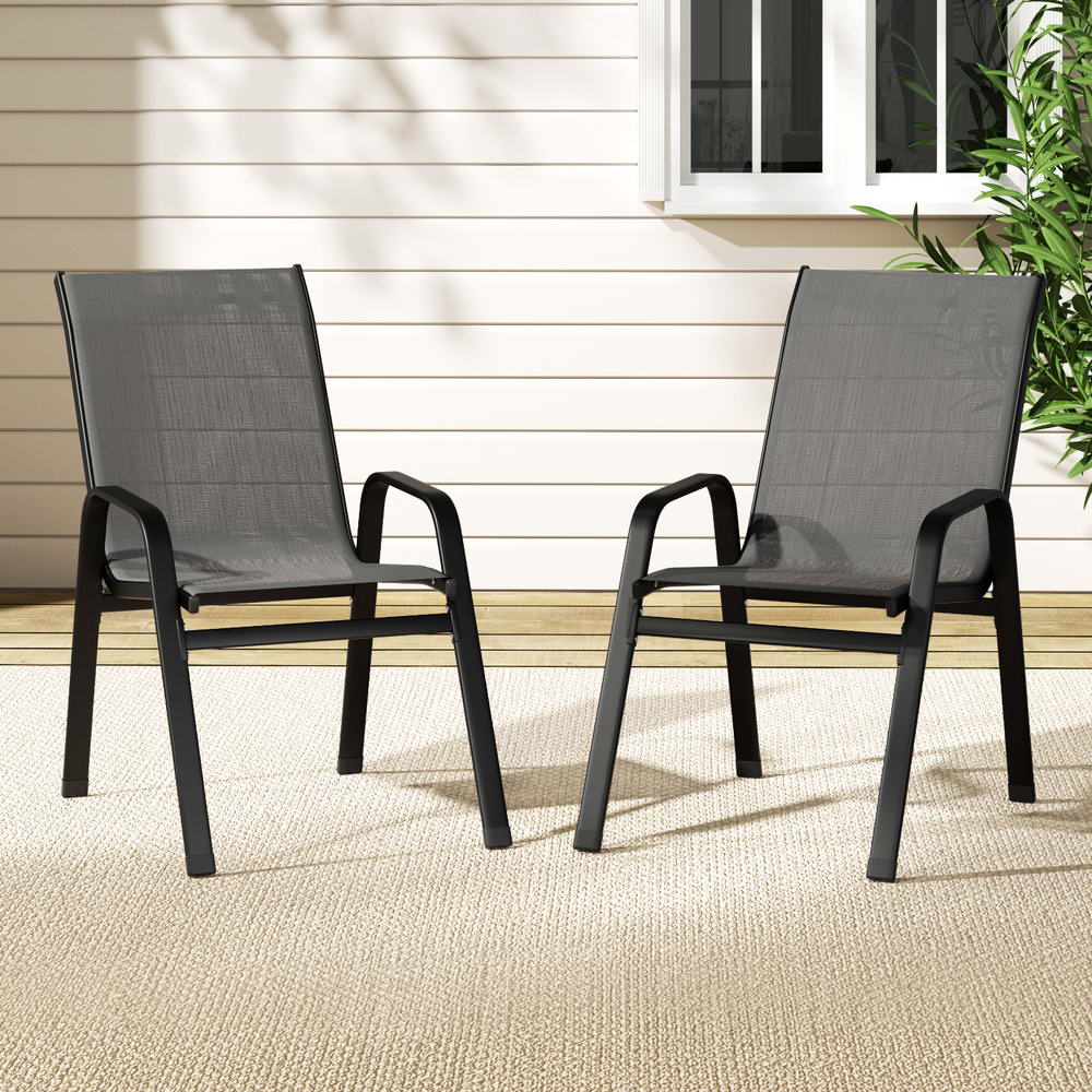 Gardeon 2PC Outdoor Dining Chairs Stackable Lounge Chair Patio Furniture Grey-Furniture > Outdoor > Outdoor Chairs-PEROZ Accessories