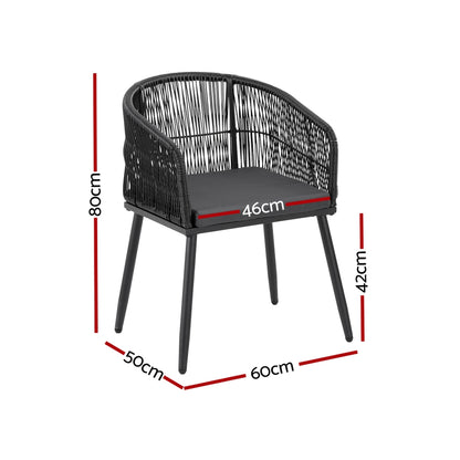 Gardeon 2PC Outdoor Dining Chairs Wicker Chair Patio Furniture Garden Steel Black-Furniture > Outdoor > Outdoor Chairs-PEROZ Accessories