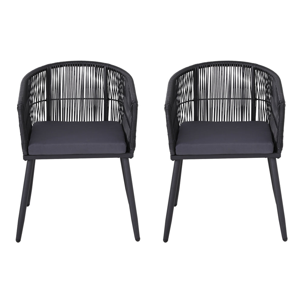Gardeon 2PC Outdoor Dining Chairs Wicker Chair Patio Furniture Garden Steel Black-Furniture > Outdoor > Outdoor Chairs-PEROZ Accessories