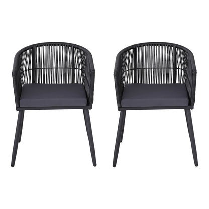 Gardeon 2PC Outdoor Dining Chairs Wicker Chair Patio Furniture Garden Steel Black-Furniture > Outdoor > Outdoor Chairs-PEROZ Accessories