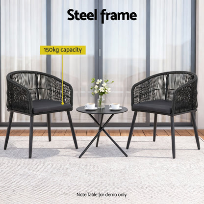 Gardeon 2PC Outdoor Dining Chairs Wicker Chair Patio Furniture Garden Steel Black-Furniture > Outdoor > Outdoor Chairs-PEROZ Accessories