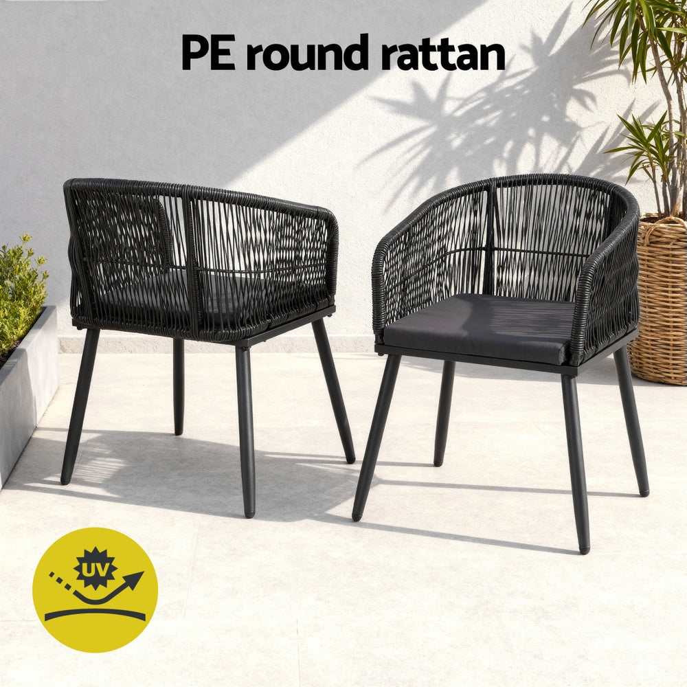 Gardeon 2PC Outdoor Dining Chairs Wicker Chair Patio Furniture Garden Steel Black-Furniture > Outdoor > Outdoor Chairs-PEROZ Accessories