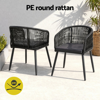 Gardeon 2PC Outdoor Dining Chairs Wicker Chair Patio Furniture Garden Steel Black-Furniture > Outdoor > Outdoor Chairs-PEROZ Accessories